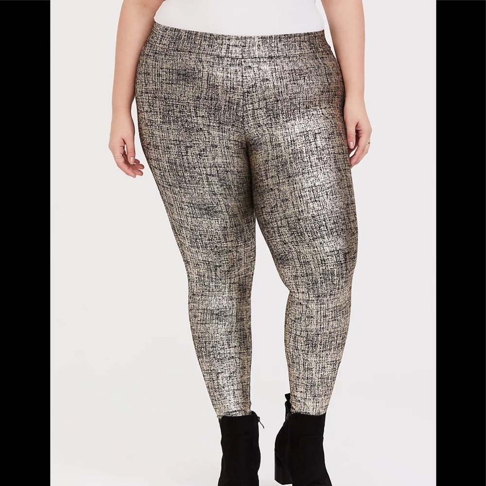 Premium legging - metallic foil crosshatch gold